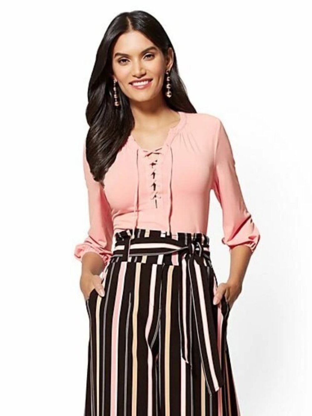New York & Company 7th Avenue Lace-Up Split-Neck Top Blouse, size XS